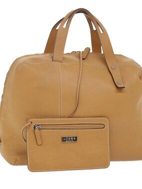 LOEWE Hand Bag Leather Beige Auth ep1652